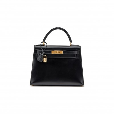 HERMÈS BLACK BOX KELLY 28 GOLD HARDWARE (28*22*10cm) 